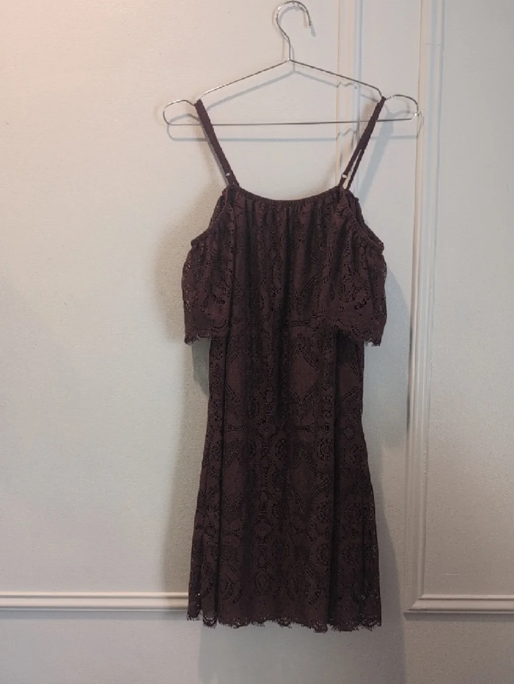 Ultra Flirt Plum Lace Off-Shoulder Mini Dress - Picture 6 of 7
